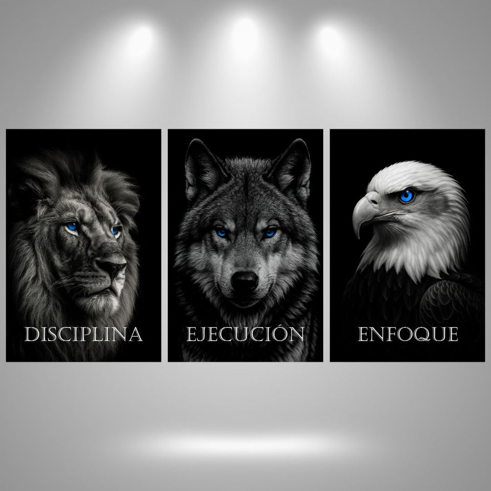 Trilogía del Éxito- 3 Cuadros Metálicos ULTRA HD 30x40 cm